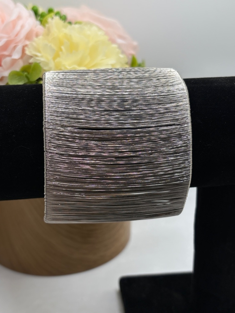 Hollywood Sensation Large Silver Wired Cage Cuff Bracelet